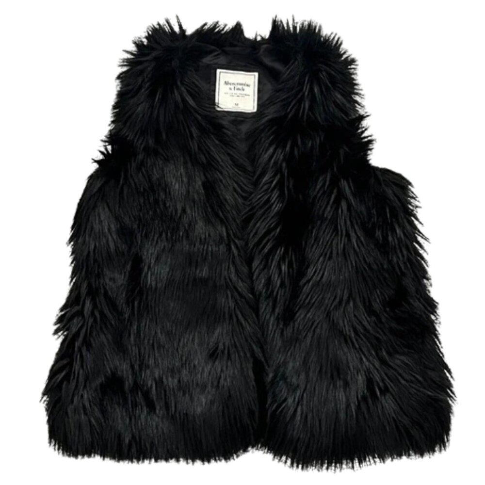 Y2K Abercrombie & Fitch Soft Faux Fur Glamour Black Women’s Vest - Size M